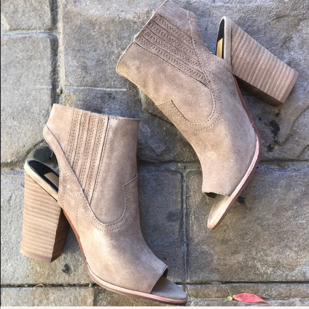 NIB Taupe Peep Toe Distressed Leather Bootie - Picture 6 of 6
